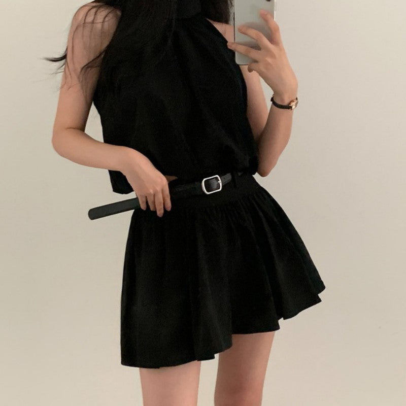 💕現貨秒出🍓韓系chic時尚背心高腰翻領兩件套