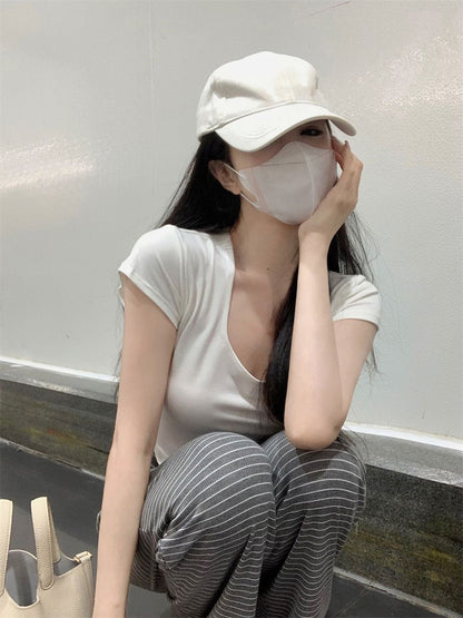 U領不規則短袖上衣