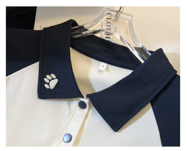 超可愛日常雙色拼接刺繡動物polo衫