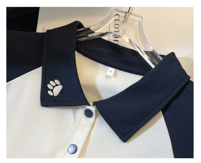 超可愛日常雙色拼接刺繡動物polo衫