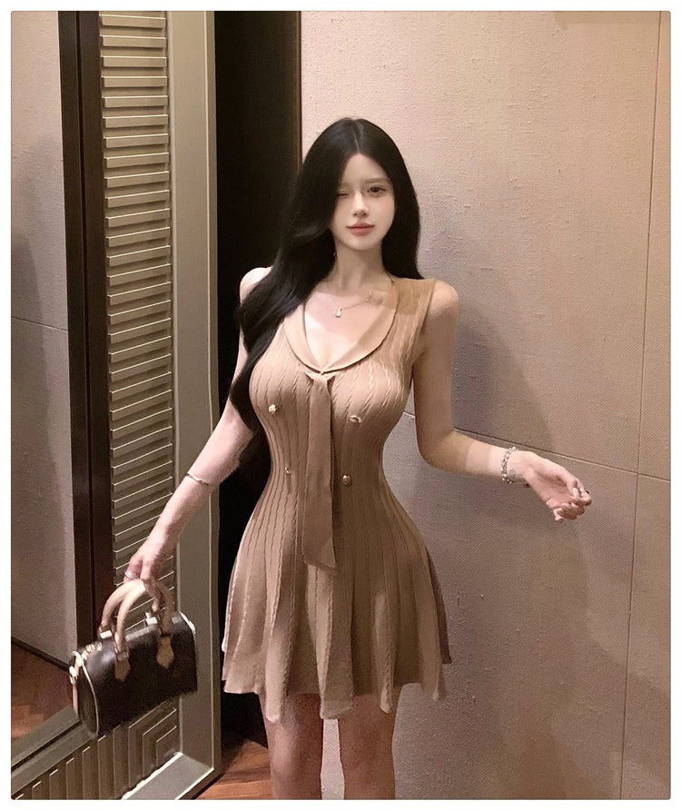 💕現貨秒出🍓法式無袖針織小香風連衣短裙