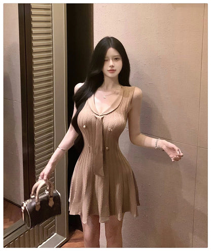 💕現貨秒出🍓法式無袖針織小香風連衣短裙