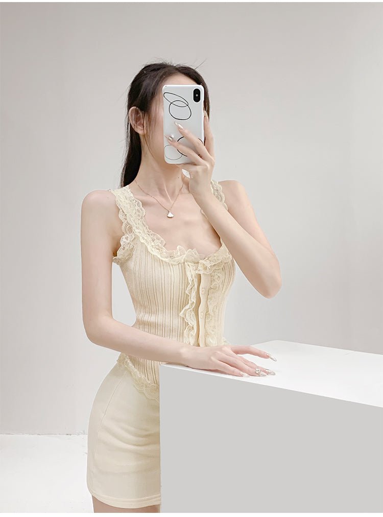 甜美蕾絲針織吊帶背心