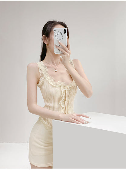 甜美蕾絲針織吊帶背心
