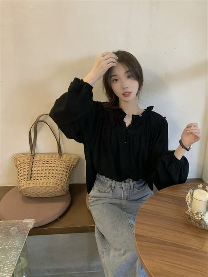 法式甜美泡泡袖襯衫單品