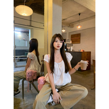 白月光泡泡袖甜美小個子短上衣