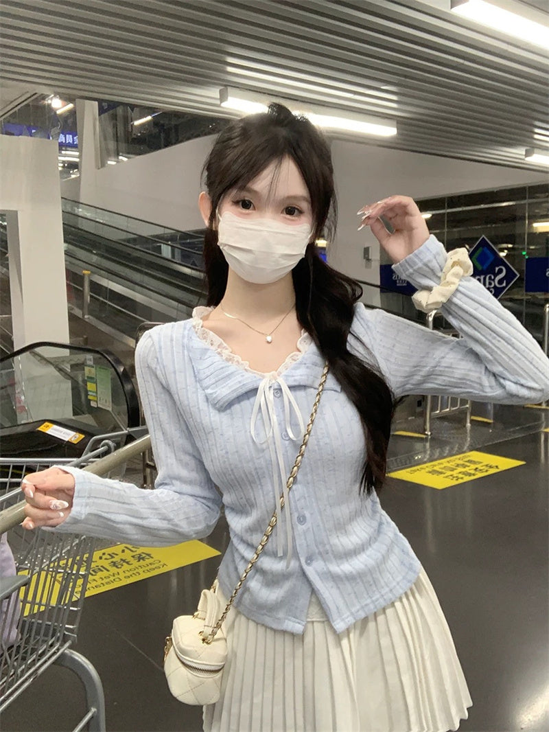 溫柔蕾絲假兩件長袖T袖