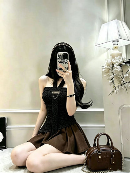 美拉德純欲掛脖帶墊抹胸背心單品