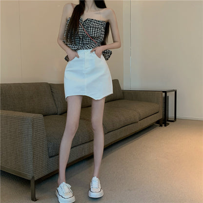 高腰不規則鍊子包臀短裙