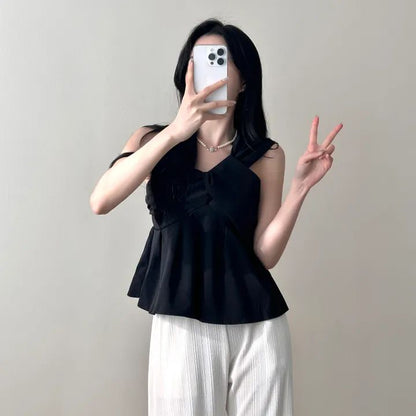 交叉不規則扭結吊帶背心上衣