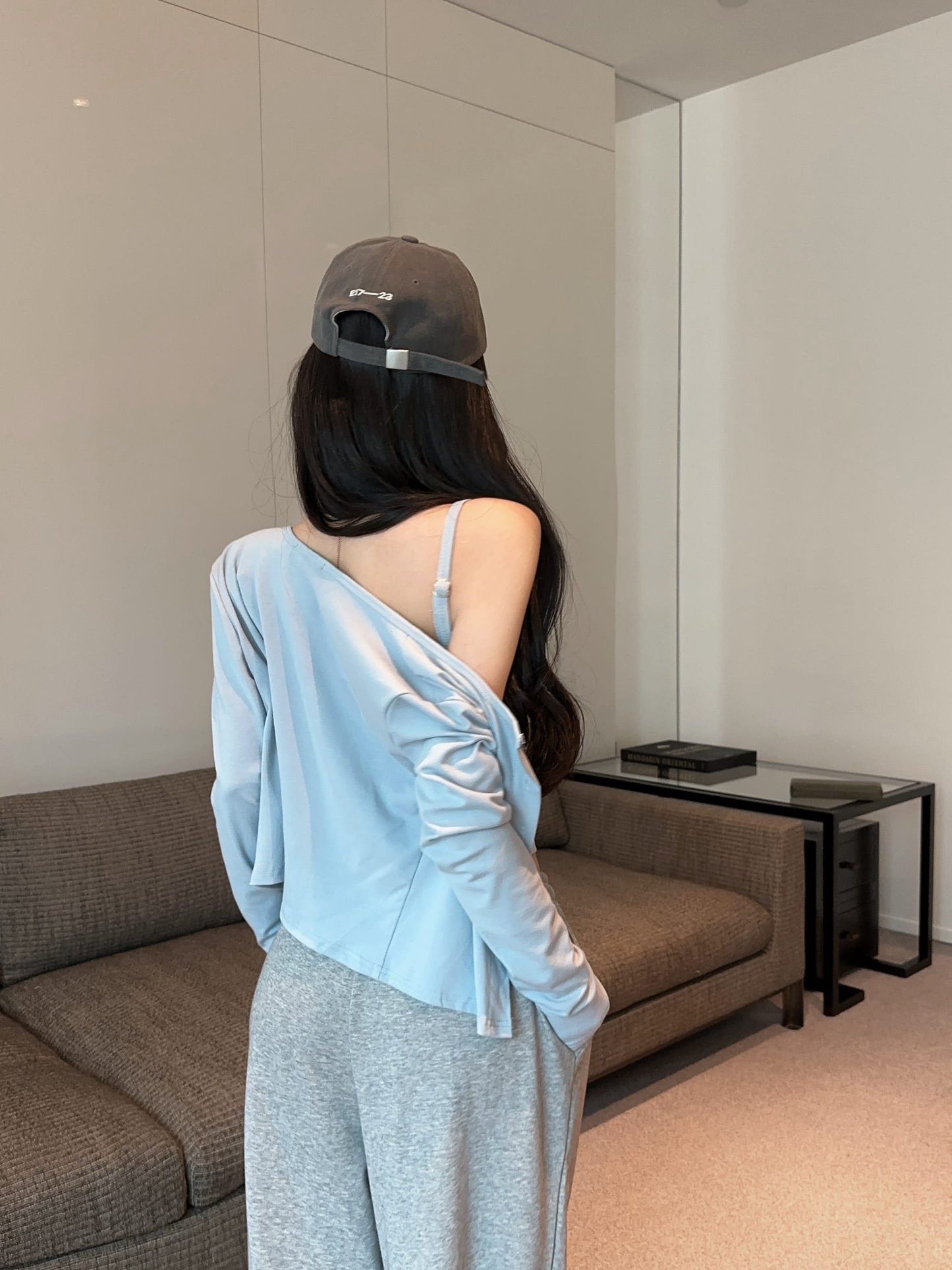 春夏褶皺吊帶背心+薄外套兩件組