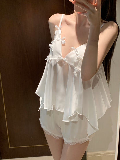 睡覺也要有儀式感蝴蝶結冰絲睡衣組