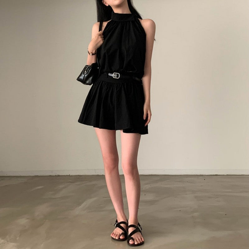 💕現貨秒出🍓韓系chic時尚背心高腰翻領兩件套