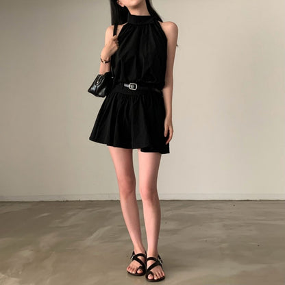 💕現貨秒出🍓韓系chic時尚背心高腰翻領兩件套