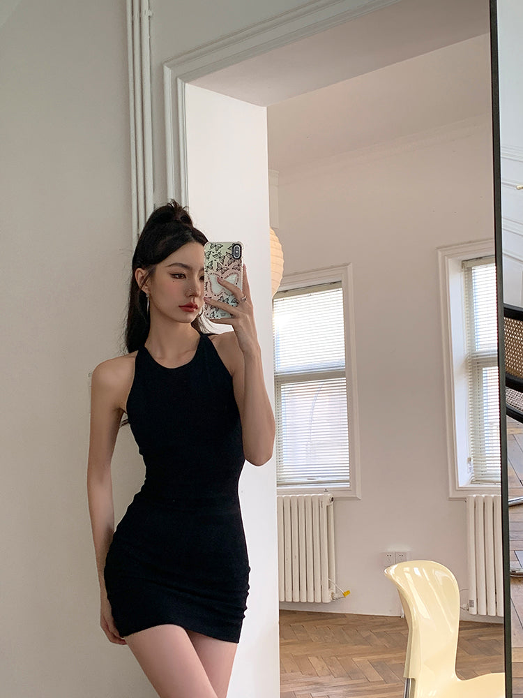 ins歐美掛脖露背連身裙