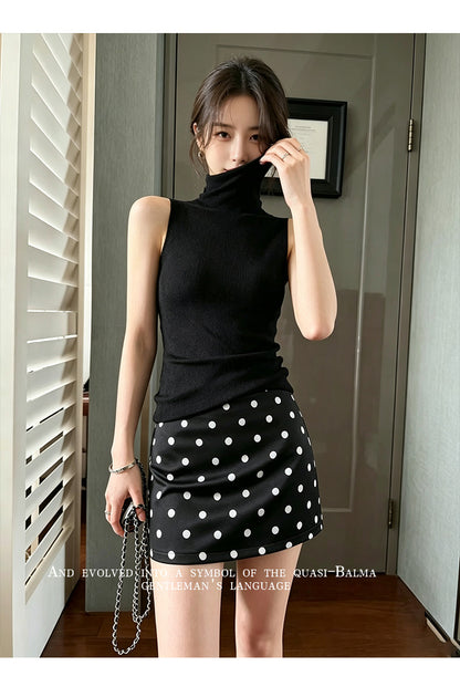 💕現貨秒出🍓俏皮法式珠光緞面點點褲裙