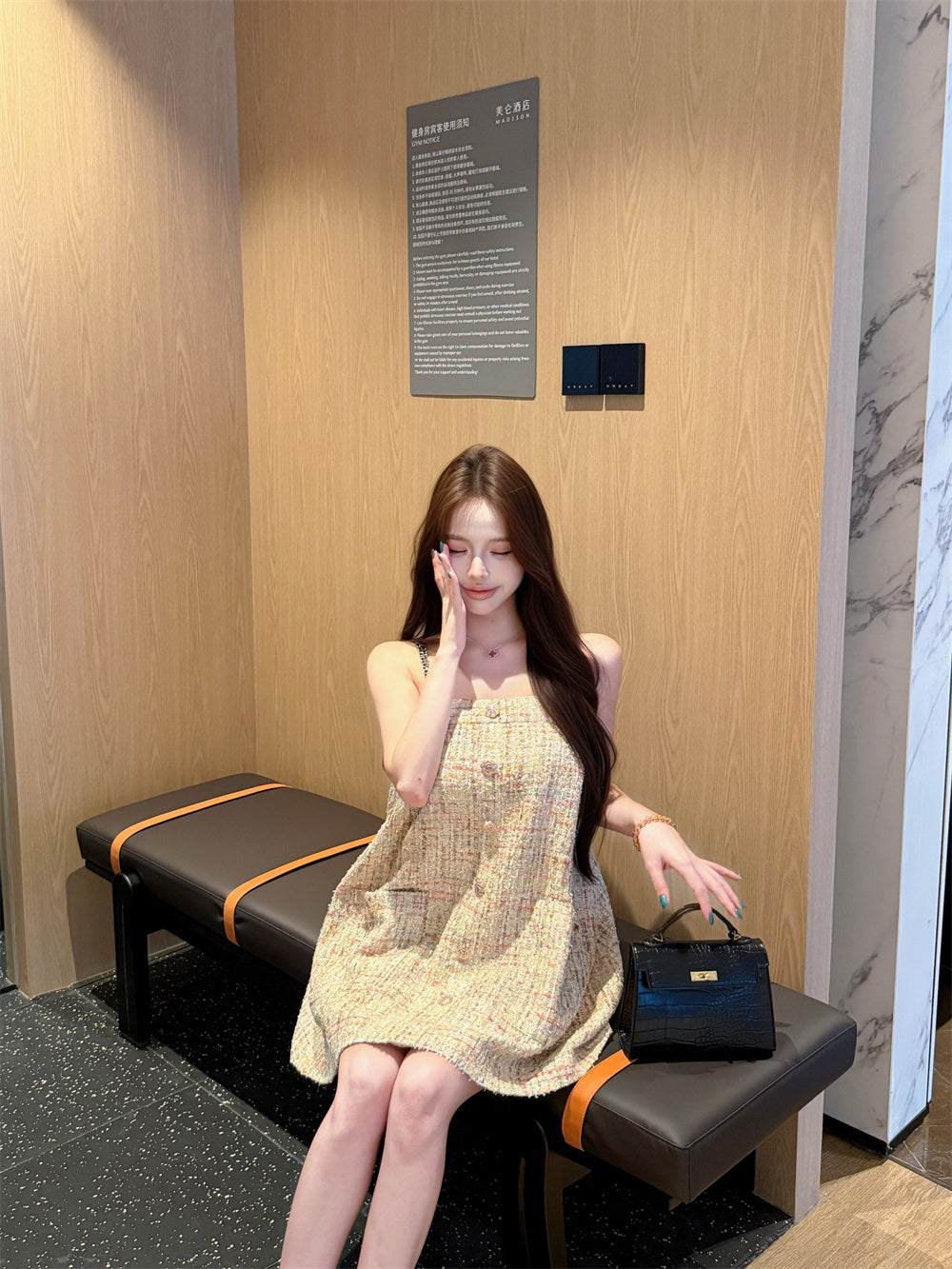 名媛彩紗小香風吊帶裙