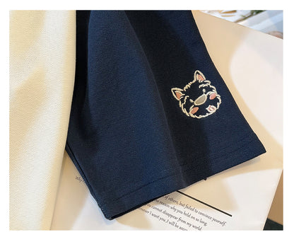 超可愛日常雙色拼接刺繡動物polo衫