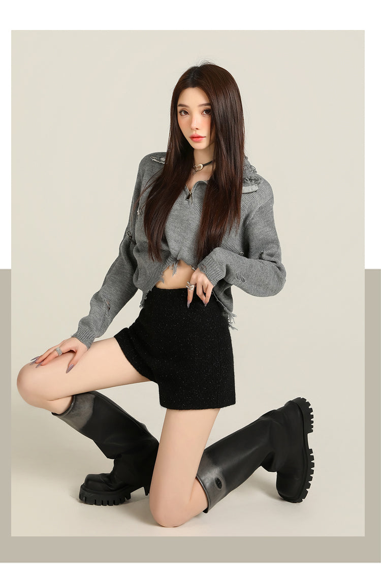 秋冬高腰小香風毛呢短褲