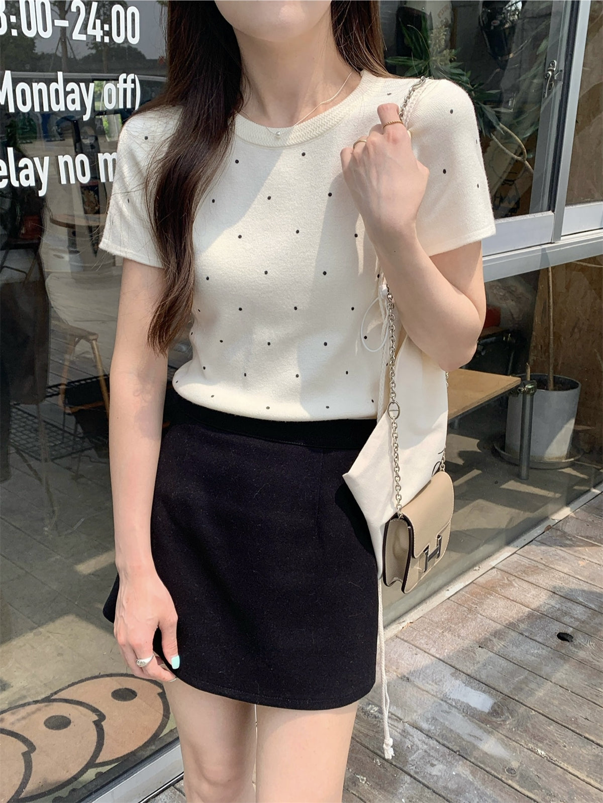 圓領點點短袖正肩半袖上衣