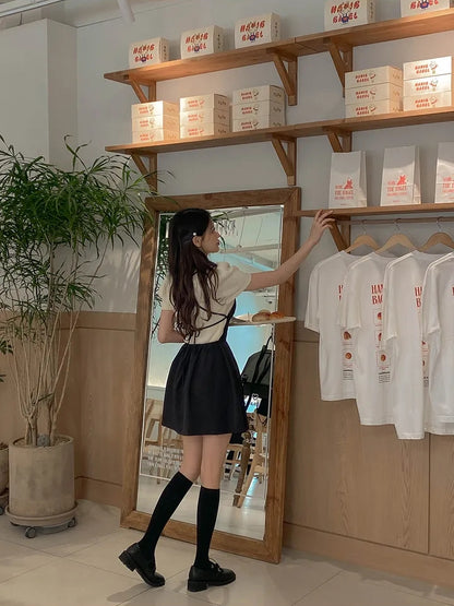 韓系百搭露背背心吊帶短裙