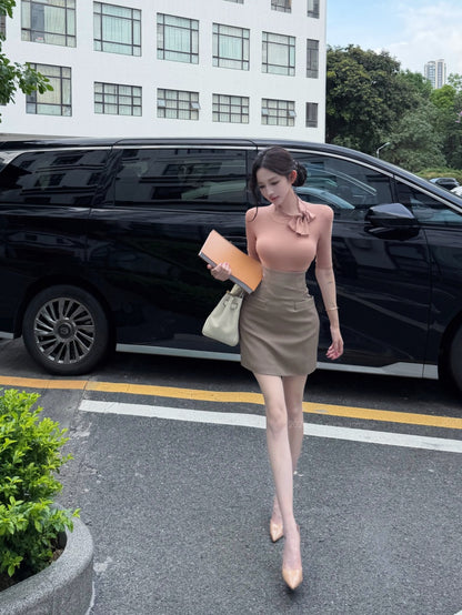 氣質綁帶溫柔包臀高腰裙套裝