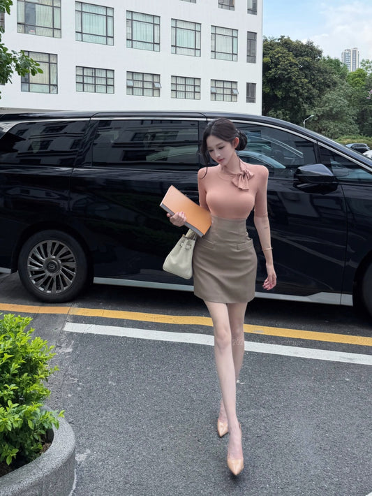 氣質綁帶溫柔包臀高腰裙套裝