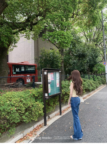 大U領蕾絲邊修身短袖上衣