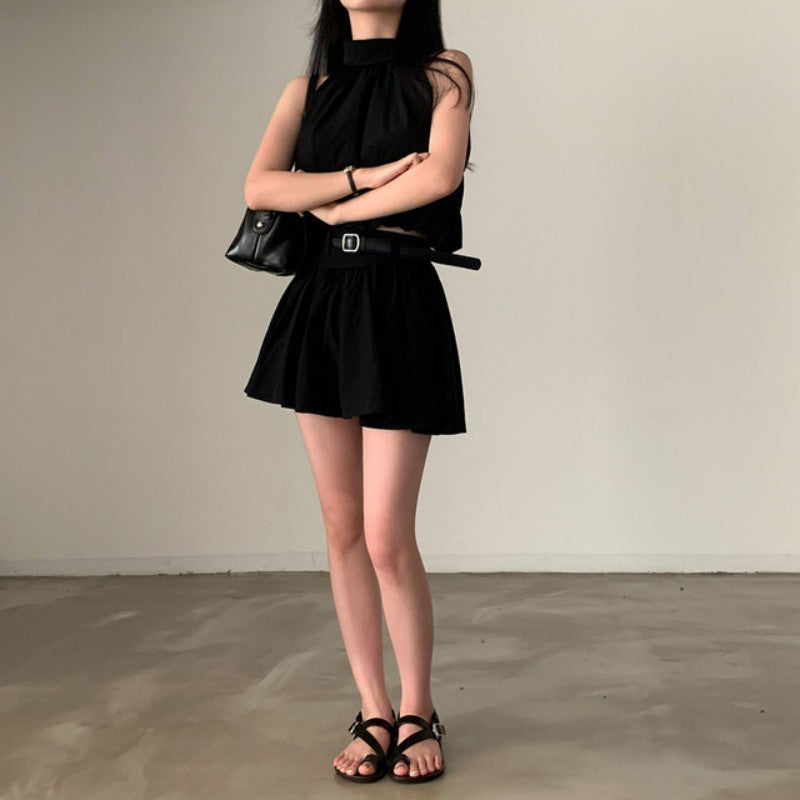 💕現貨秒出🍓韓系chic時尚背心高腰翻領兩件套