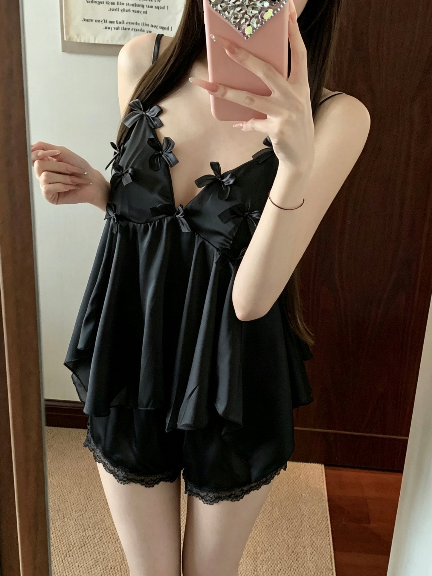 睡覺也要有儀式感蝴蝶結冰絲睡衣組