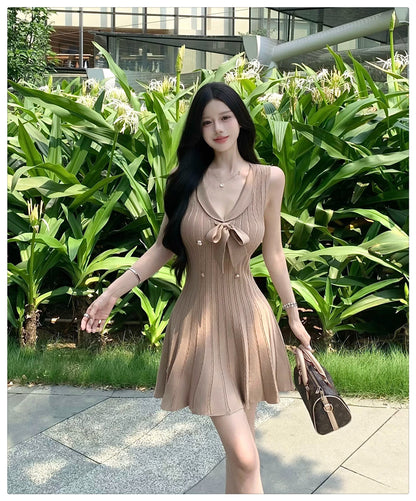 💕現貨秒出🍓法式無袖針織小香風連衣短裙