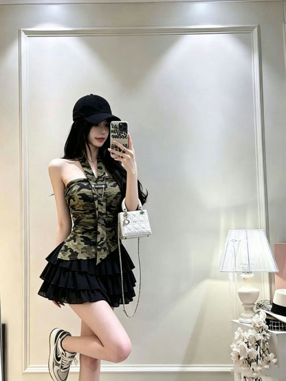 美拉德純欲掛脖帶墊抹胸背心單品