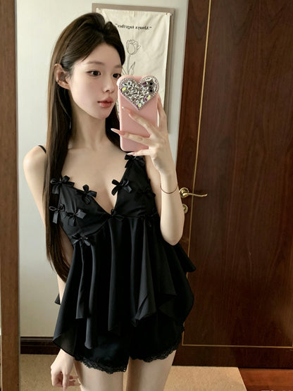 睡覺也要有儀式感蝴蝶結冰絲睡衣組