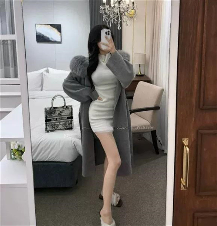 韓系春季微透修身高領短袖包臀短裙