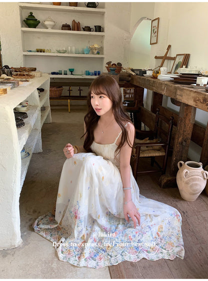 💕現貨秒出🍓秘境花園海邊度假吊帶長裙