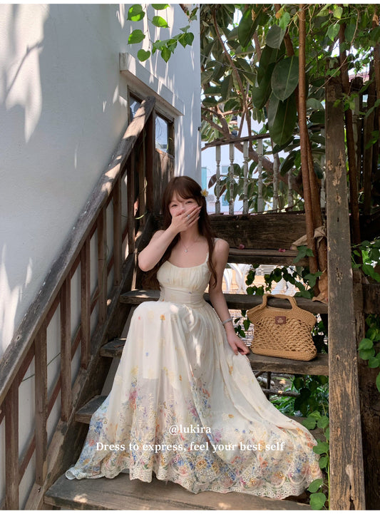 💕現貨秒出🍓秘境花園海邊度假吊帶長裙