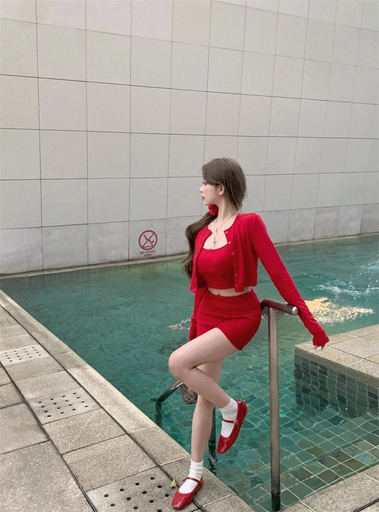 氣質蝴蝶結吊帶背心三件套