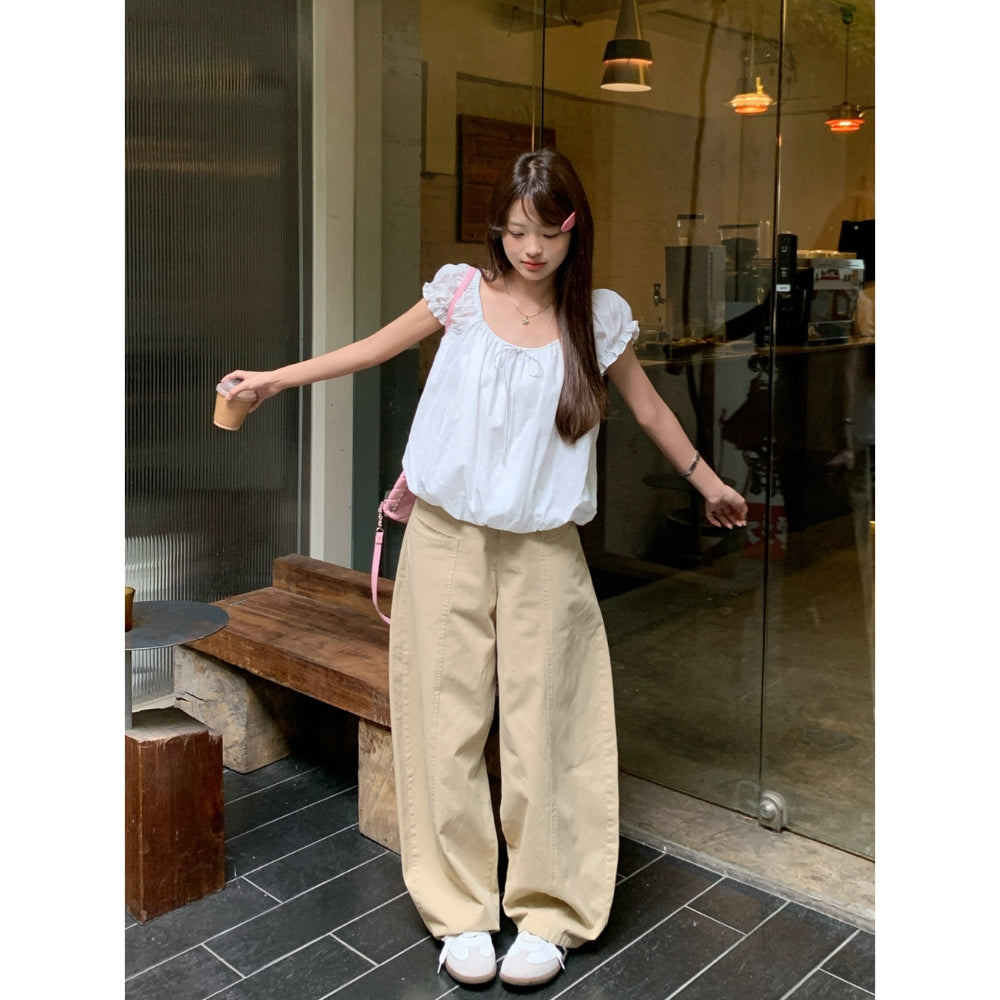 白月光泡泡袖甜美小個子短上衣