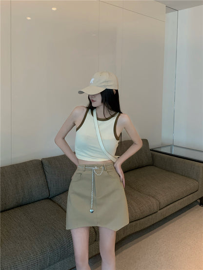 高腰不規則鍊子包臀短裙