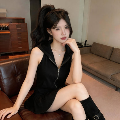 歐美酷辣連帽露肩無袖上衣