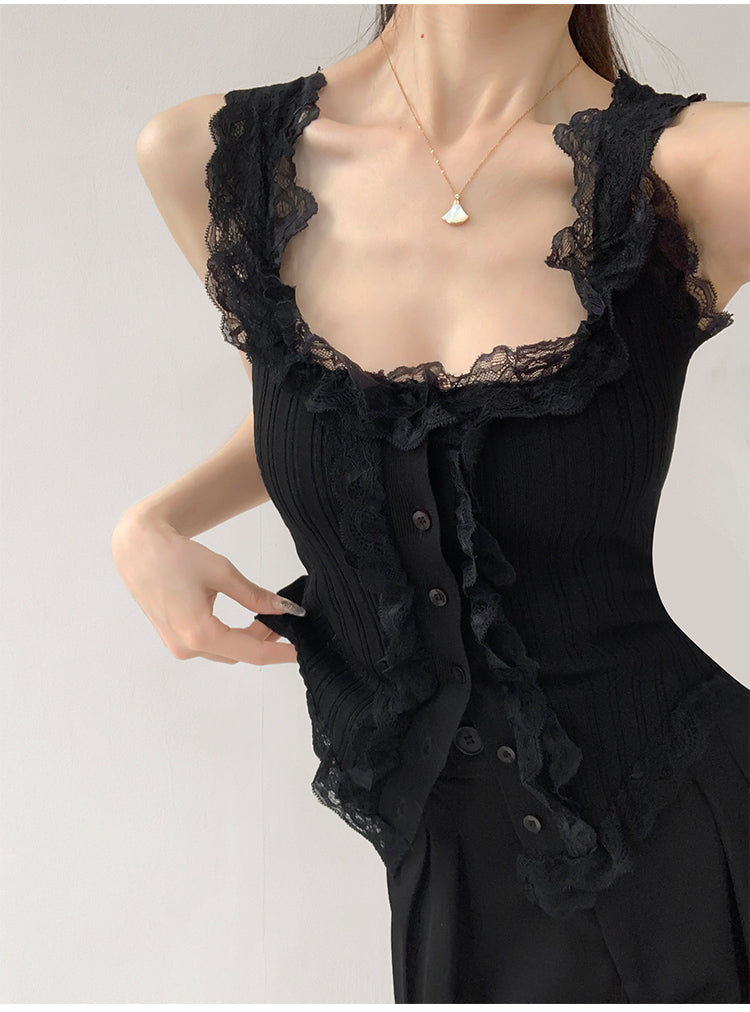 💕現貨秒出🍓甜美蕾絲針織吊帶背心