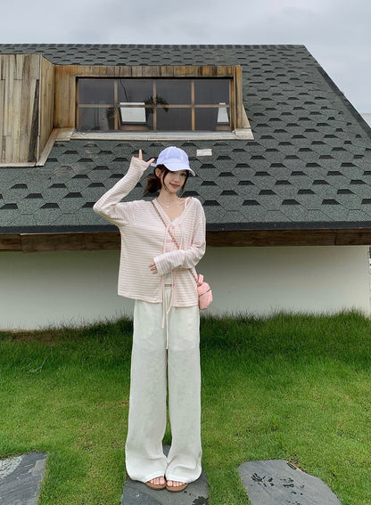 慵懶夏日V領綁帶開衫防曬外搭上衣