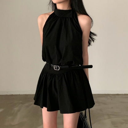 💕現貨秒出🍓韓系chic時尚背心高腰翻領兩件套
