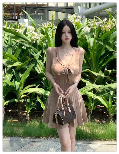 💕現貨秒出🍓法式無袖針織小香風連衣短裙