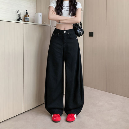 美式辣妹黑色垂感牛仔寬鬆長褲