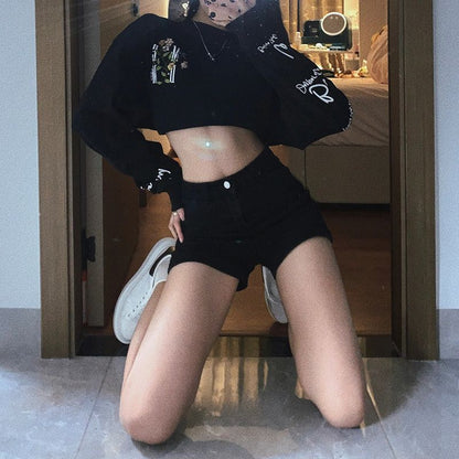歐美辣妹牛仔高腰顯瘦短褲