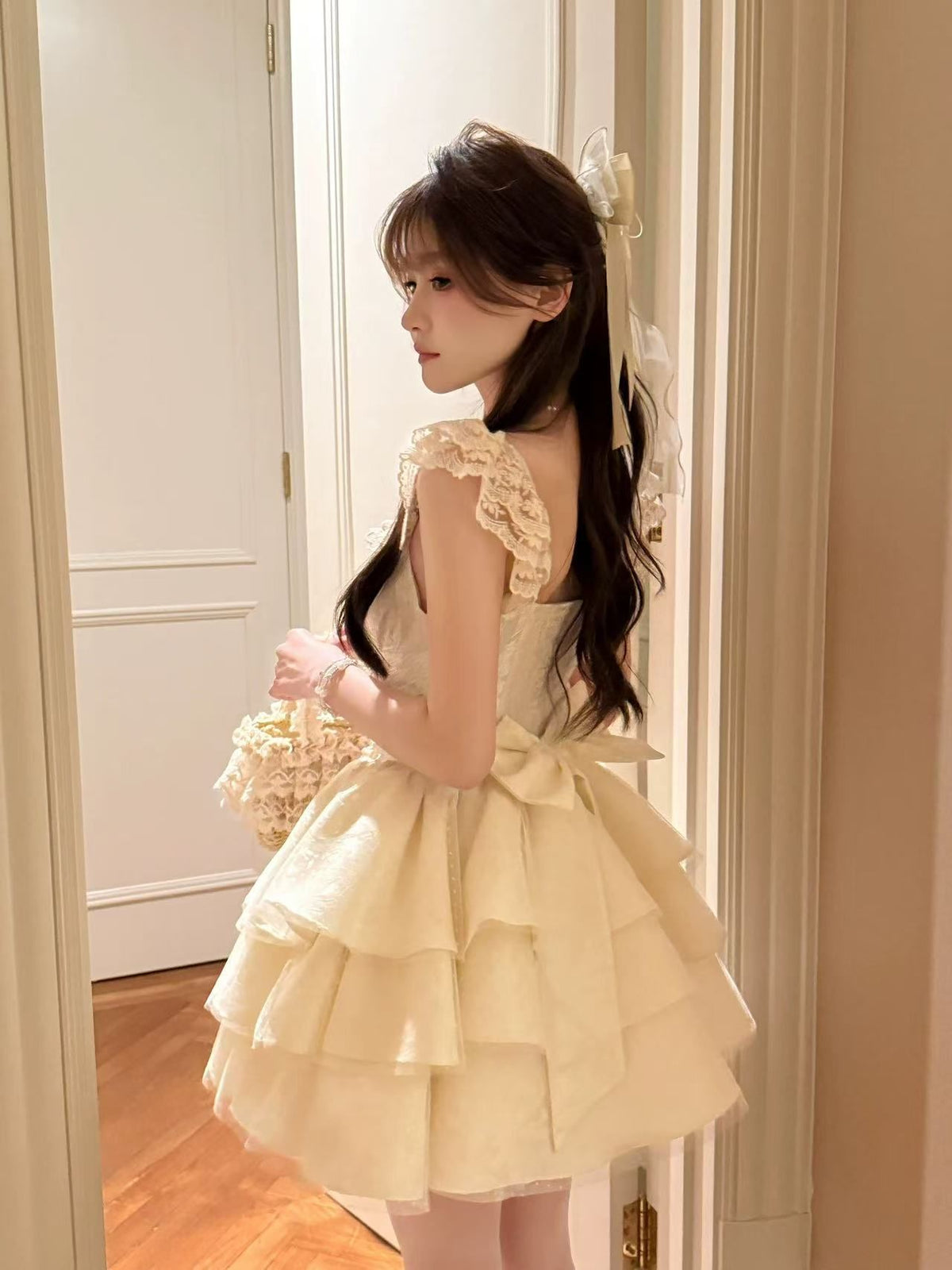 💕現貨秒出🍓溫柔蝴蝶結小飛袖公主澎澎裙