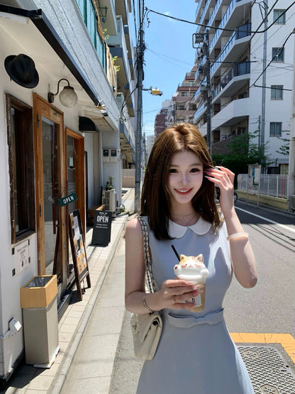 溫柔無袖娃娃領西裝料小洋裝