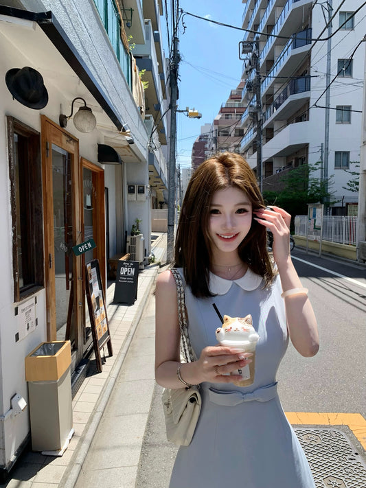 溫柔無袖娃娃領西裝料小洋裝