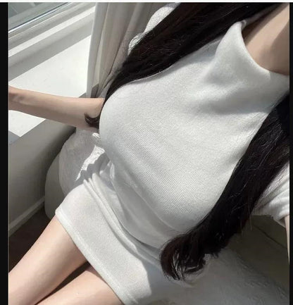 韓系春季微透修身高領短袖包臀短裙
